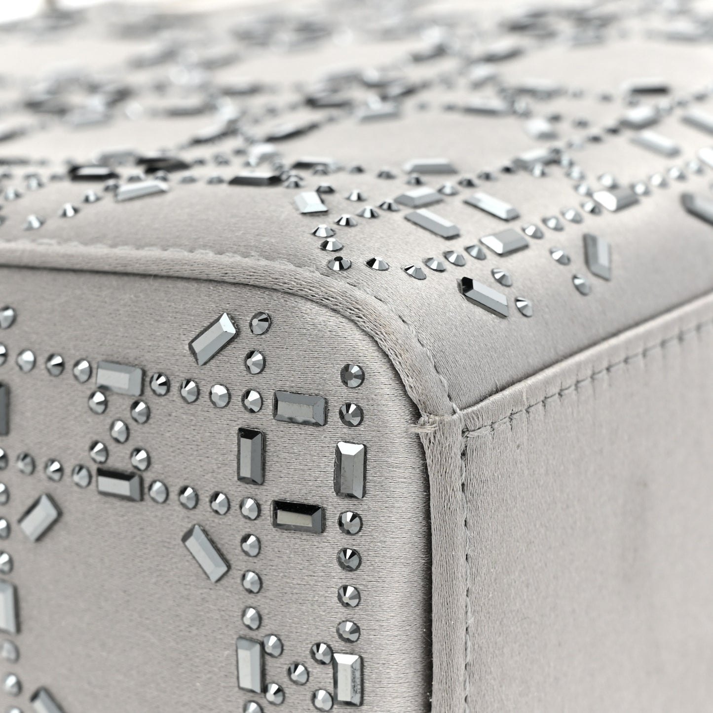 Satin Crystal Cannage Mini Lady Dior Gray