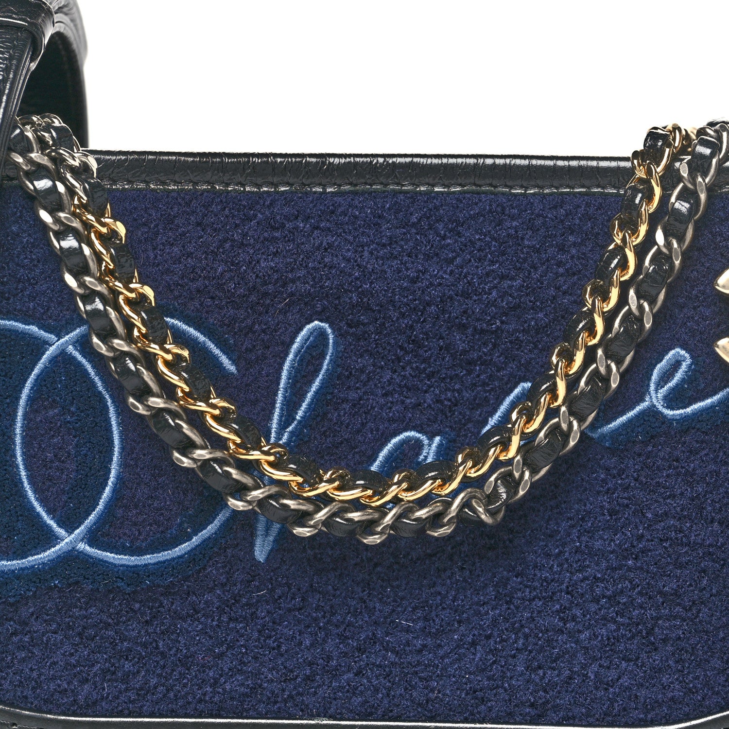 Chanel Calfskin Wool Embroidered Paris Hamburg Medium Gabrielle Hobo Dark Navy Blue 8 of 11