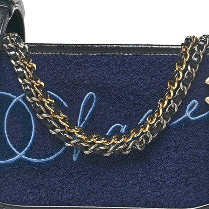 Chanel Calfskin Wool Embroidered Paris Hamburg Medium Gabrielle Hobo Dark Navy Blue 8 of 11