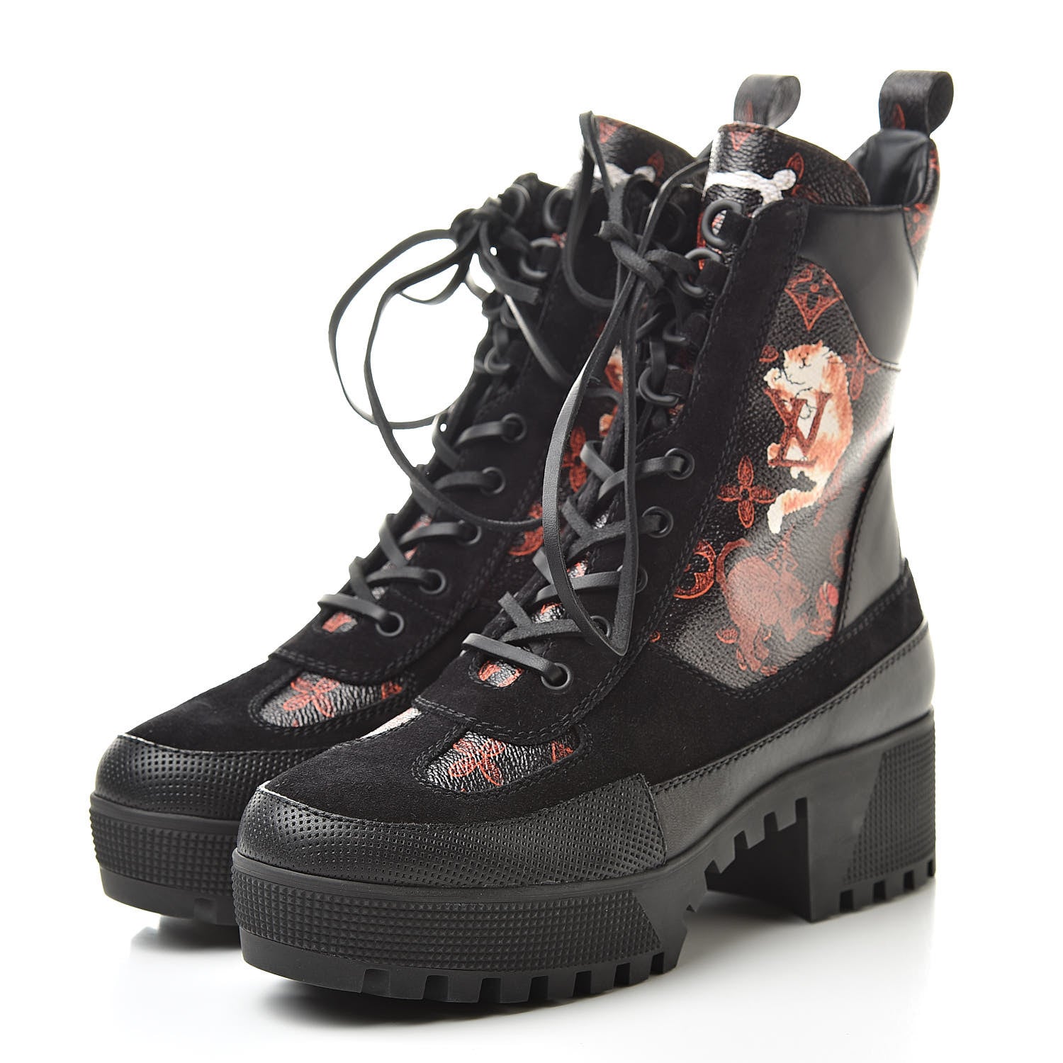 Louis Vuitton Suede Calfskin Catogram Laureate Platform Desert Boots 37.5 Black Marron 3 of 8