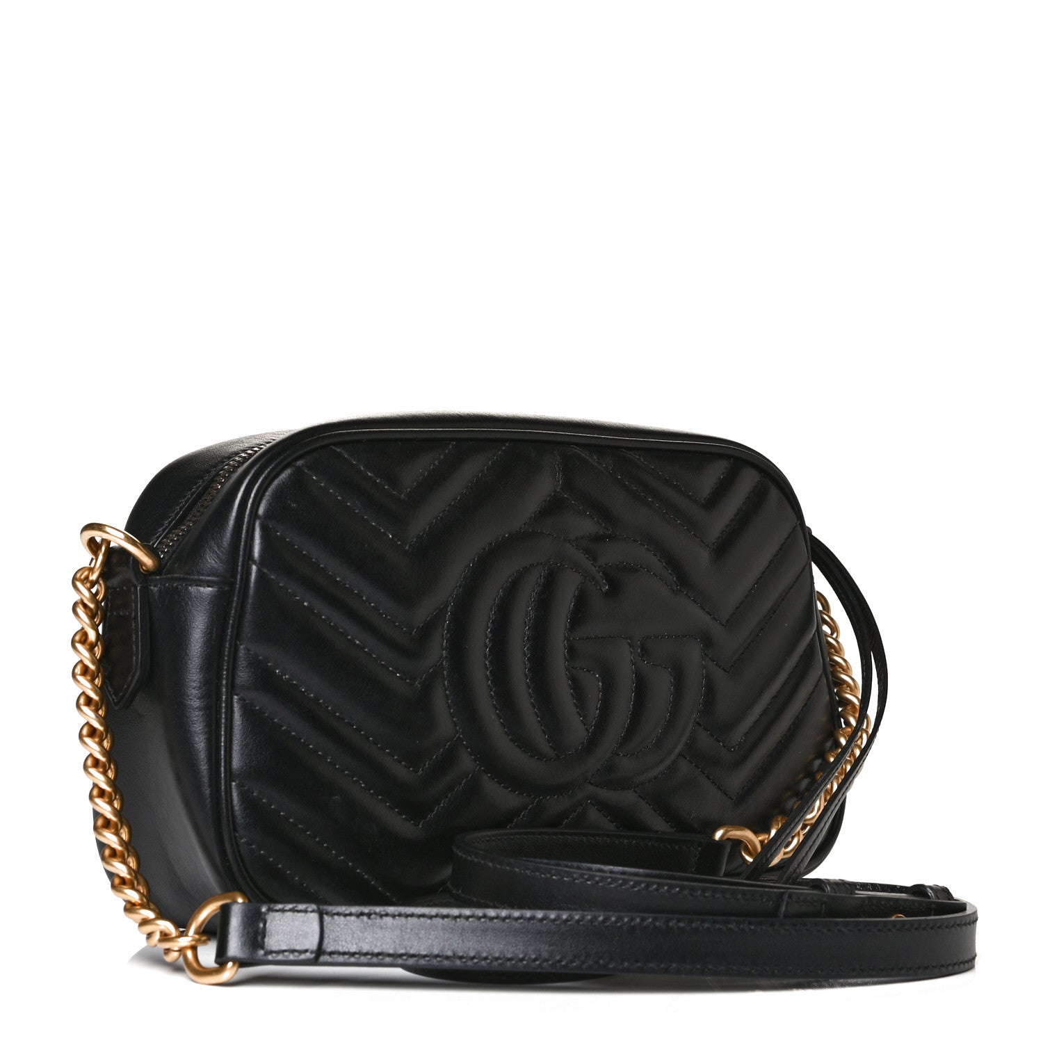 Gucci Calfskin Matelasse Small GG Marmont Chain Shoulder Bag Black 3 of 11