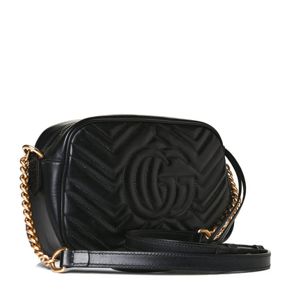 Gucci Calfskin Matelasse Small GG Marmont Chain Shoulder Bag Black 3 of 11