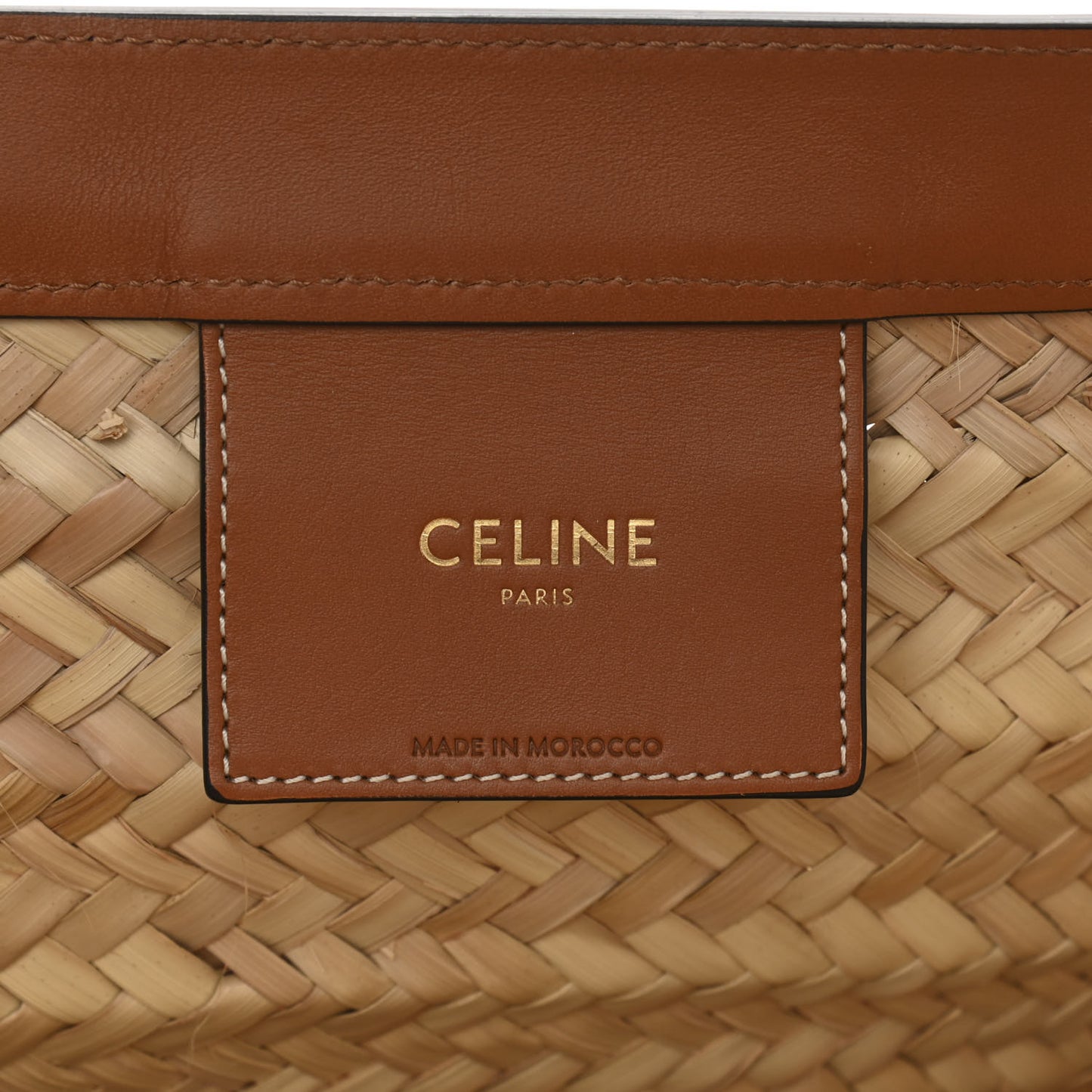 Raffia Calfskin Studs Basket Shoulder Bag Tote Tan