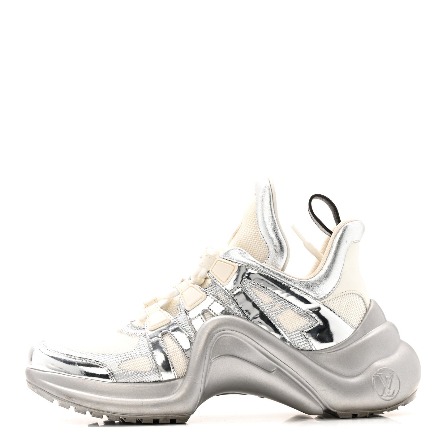 Metallic Calfskin Technical Nylon LV Archlight Sneakers 37 White Silver