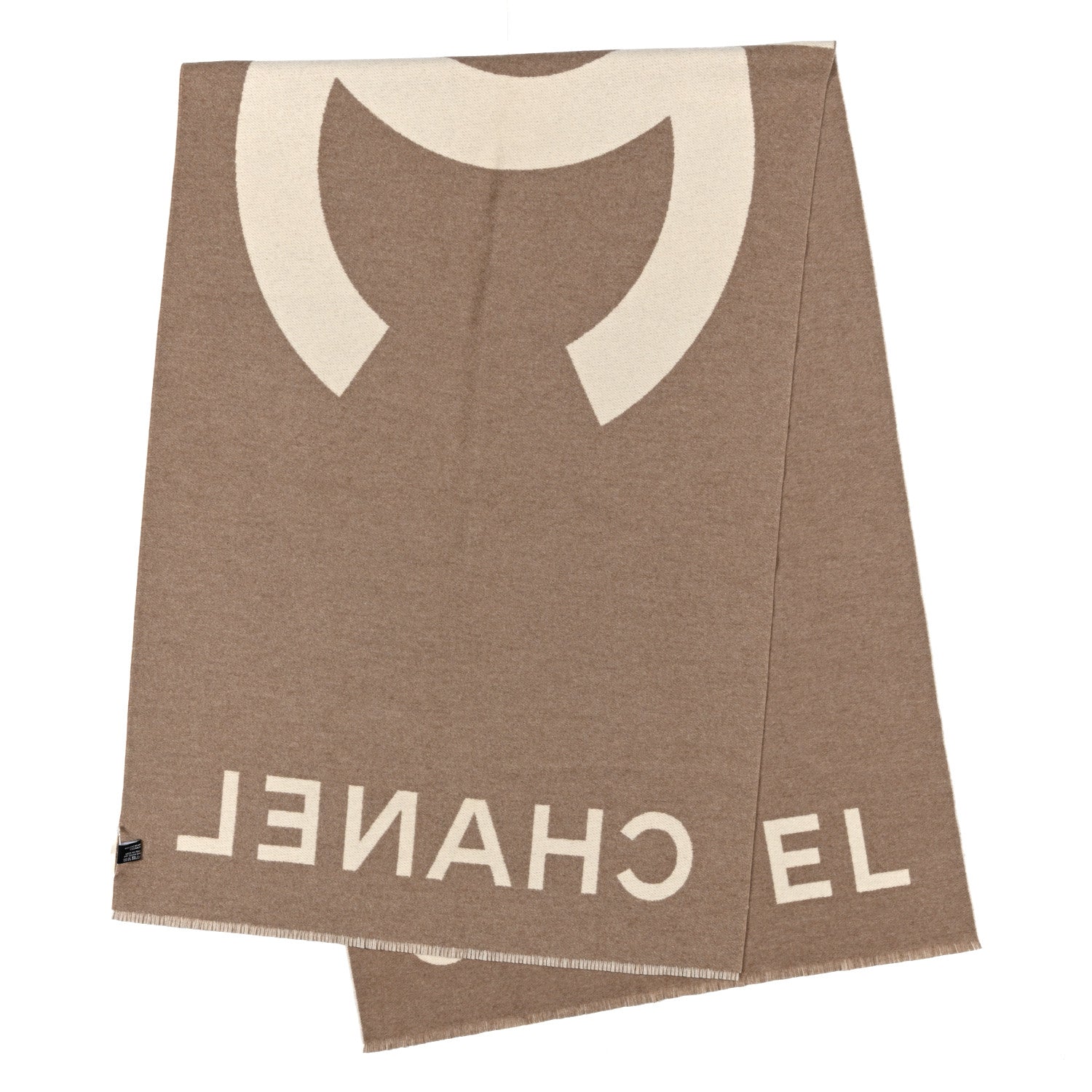 Chanel Cashmere CC Fringe Stole Beige White 3 of 5