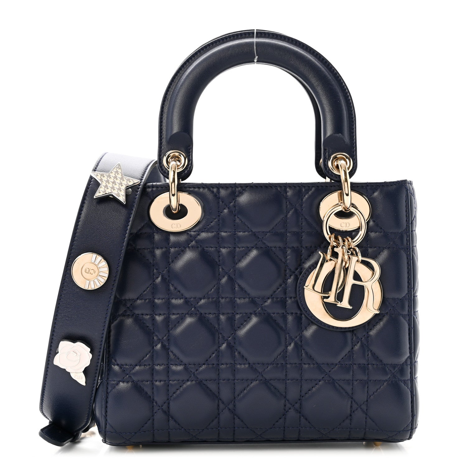 Christian Dior Lambskin Cannage Small Lucky Badges My Lady Dior Navy 1 of 9