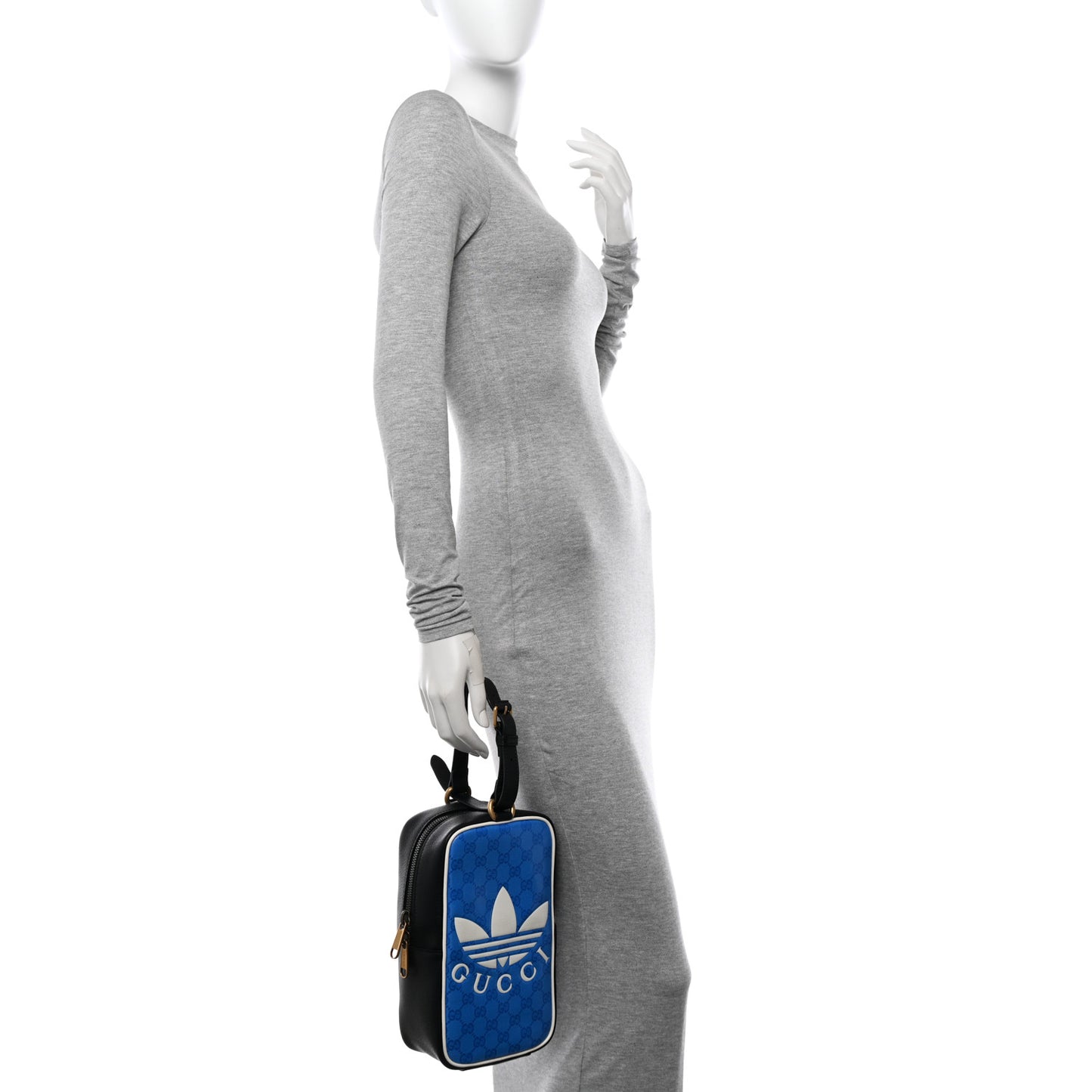 X ADIDAS Crystal Vintage Monogram Textured Dollar Calfskin Web Trefoil Logo Bag Bright Splash Off White Black