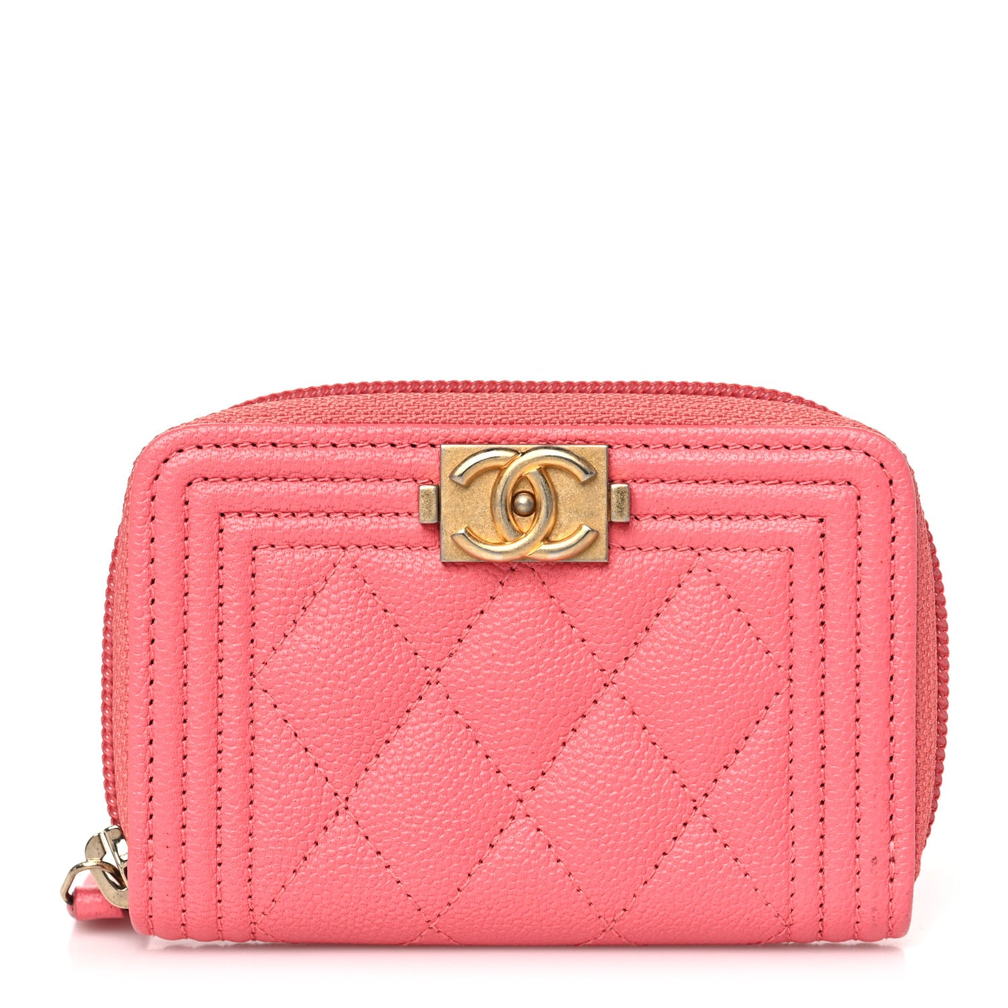 Caviar Quilted Boy Zip Around Coin Purse Wallet Pink