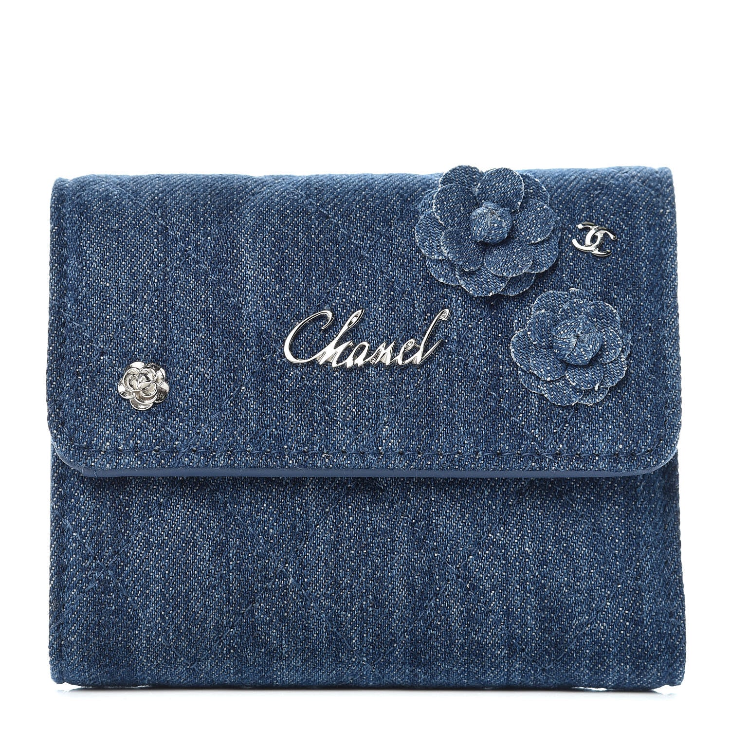 Chanel Denim Quilted Small Camellia Flap Wallet Blue 1 of 11