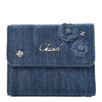Chanel Denim Quilted Small Camellia Flap Wallet Blue 1 of 11