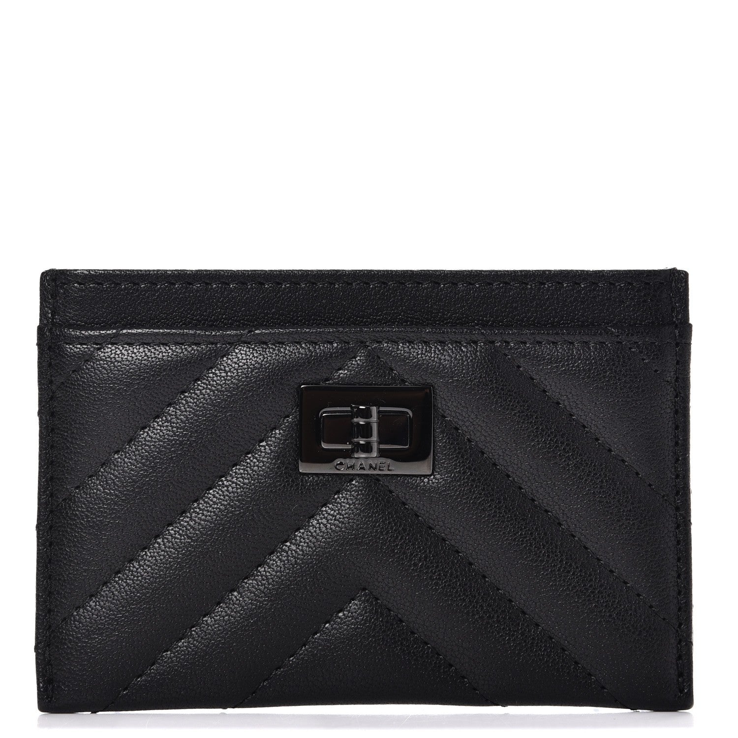 Chanel Sheepskin Chevron Quilted Reissue Card Holder So Black 1 of 9
