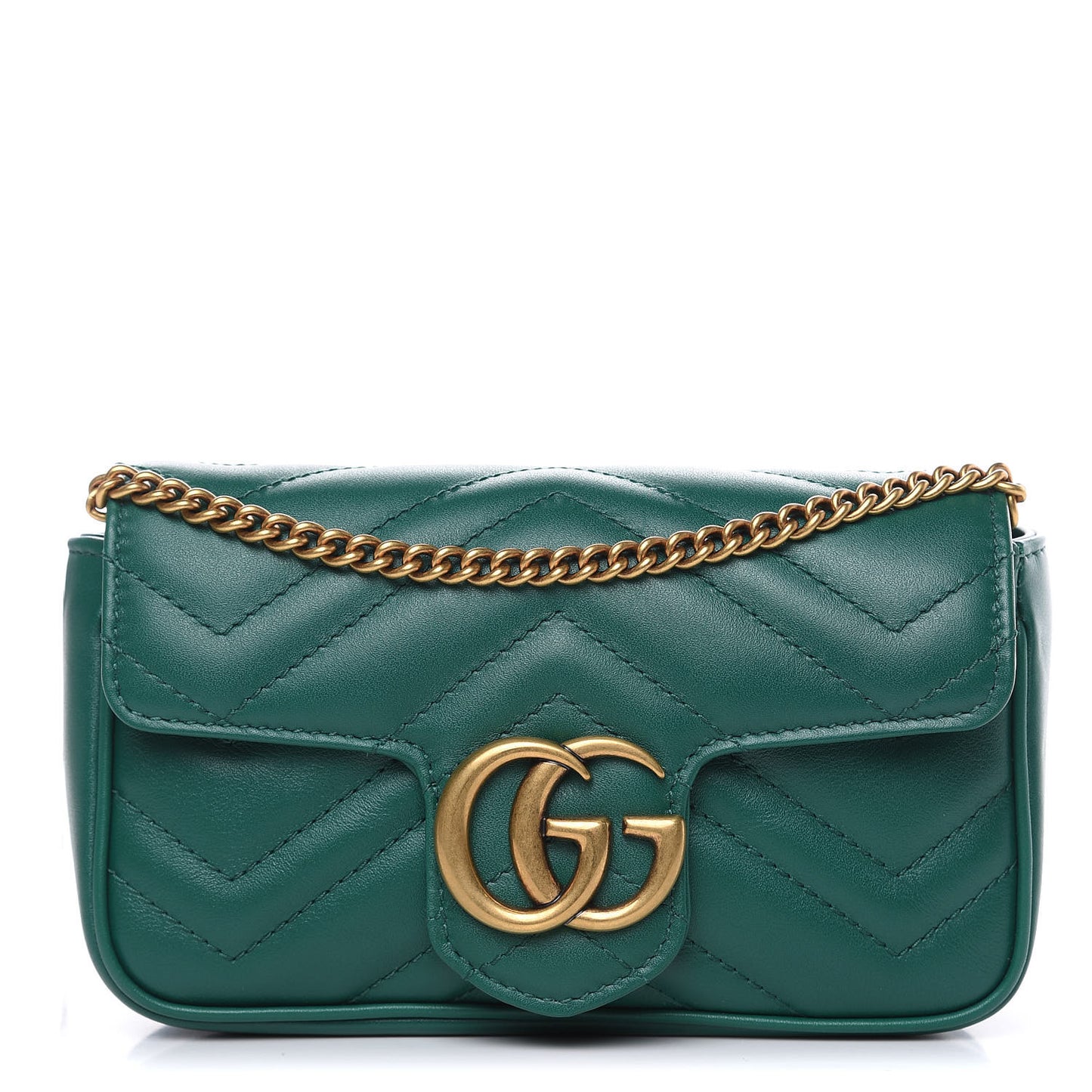 Calfskin Matelasse Super Mini GG Marmont Shoulder Bag Emerald Green