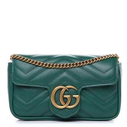 Gucci Calfskin Matelasse Super Mini GG Marmont Shoulder Bag Emerald Green 1 of 10