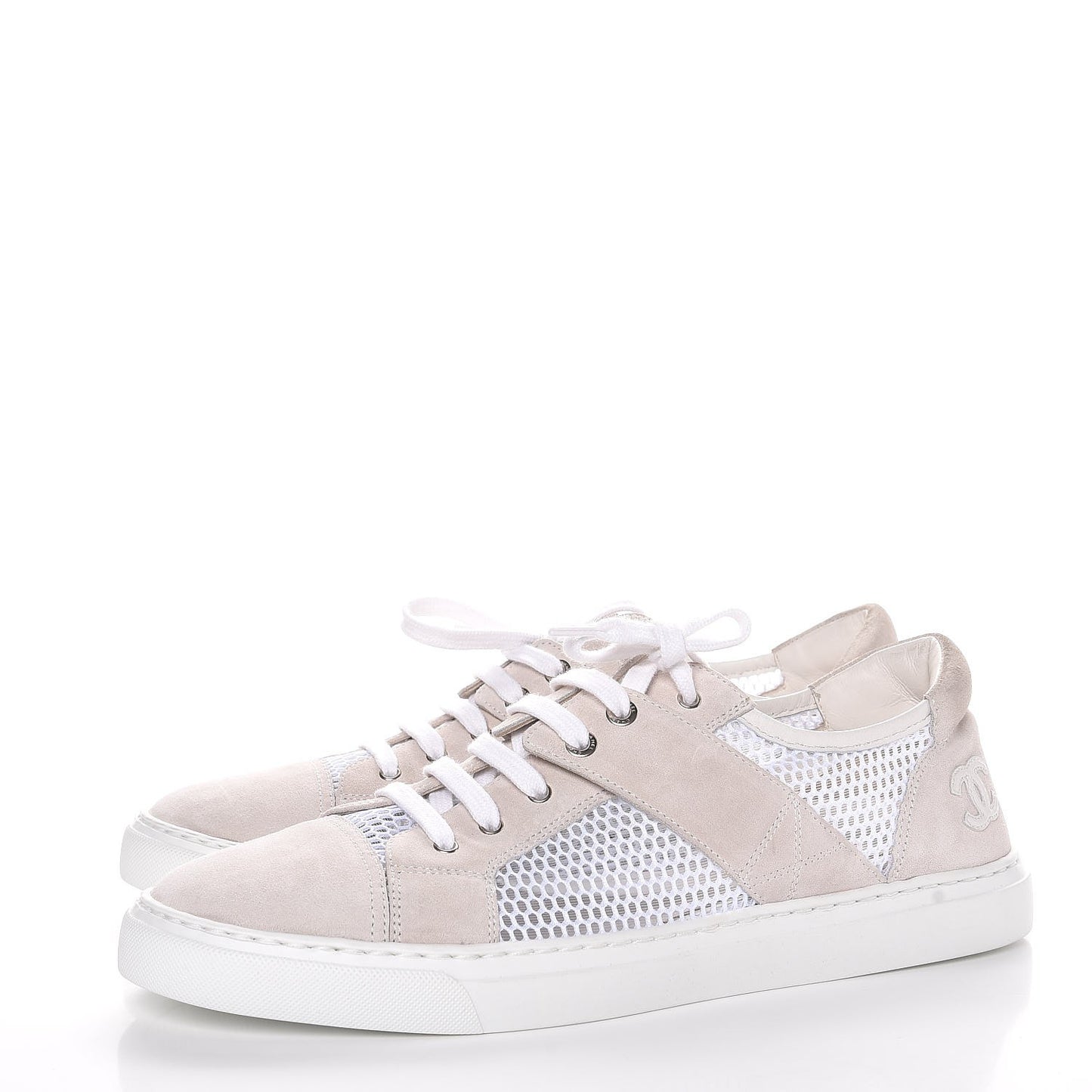Fabric Mesh Suede Calfskin Sneakers 42 White