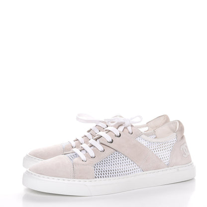Chanel Fabric Mesh Suede Calfskin Sneakers 42 White 3 of 12