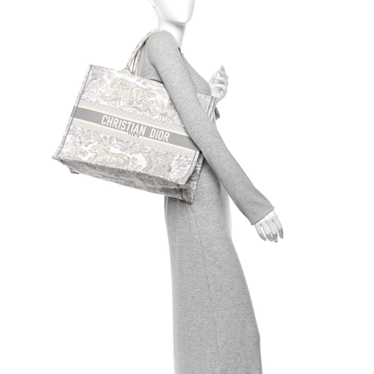 Canvas Embroidered Large Dioriviera Toile De Jouy Book Tote Gray