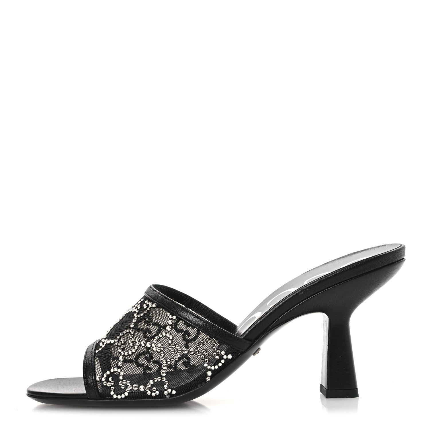 Gucci Tela Retino Kid Scamosciato Crystal GG Monogram Square Demi Mule Sandals 36 Black 1 of 12