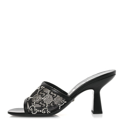 Gucci Tela Retino Kid Scamosciato Crystal GG Monogram Square Demi Mule Sandals 36 Black 1 of 12
