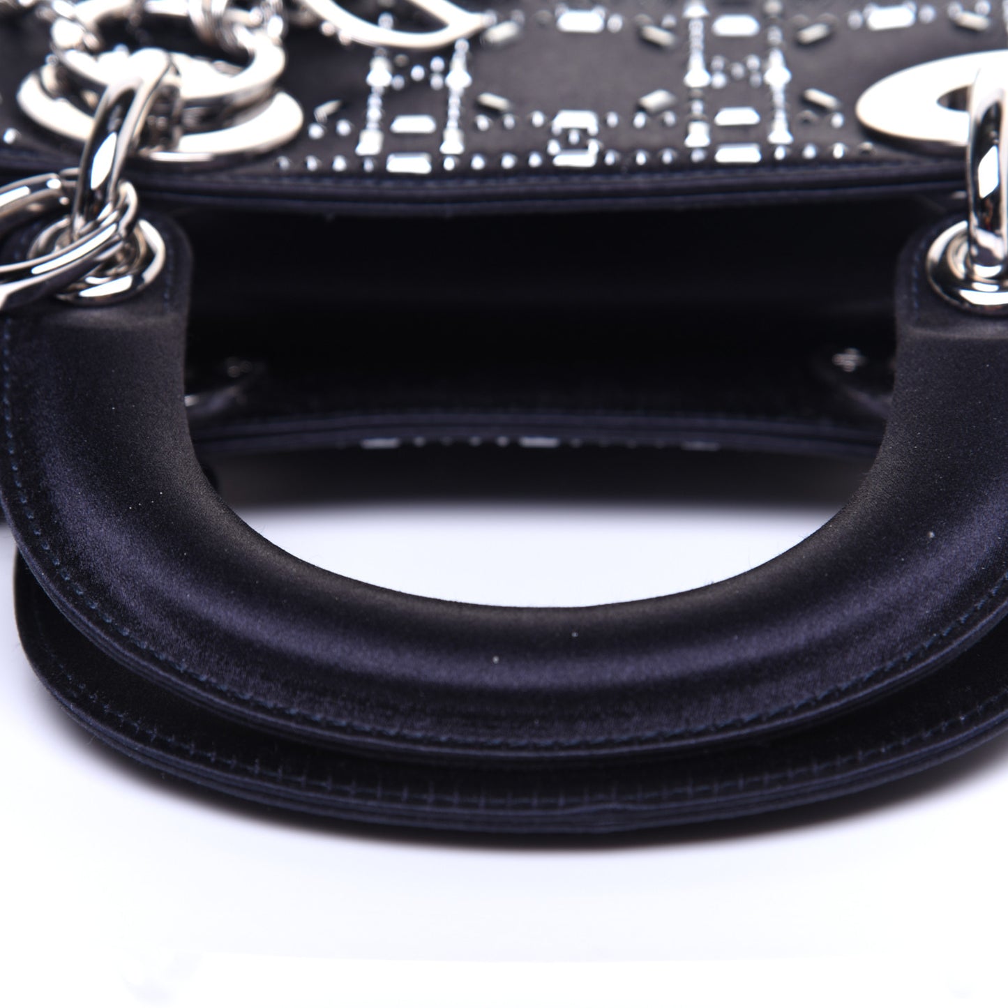 Satin Crystal Cannage Mini Lady Dior Navy