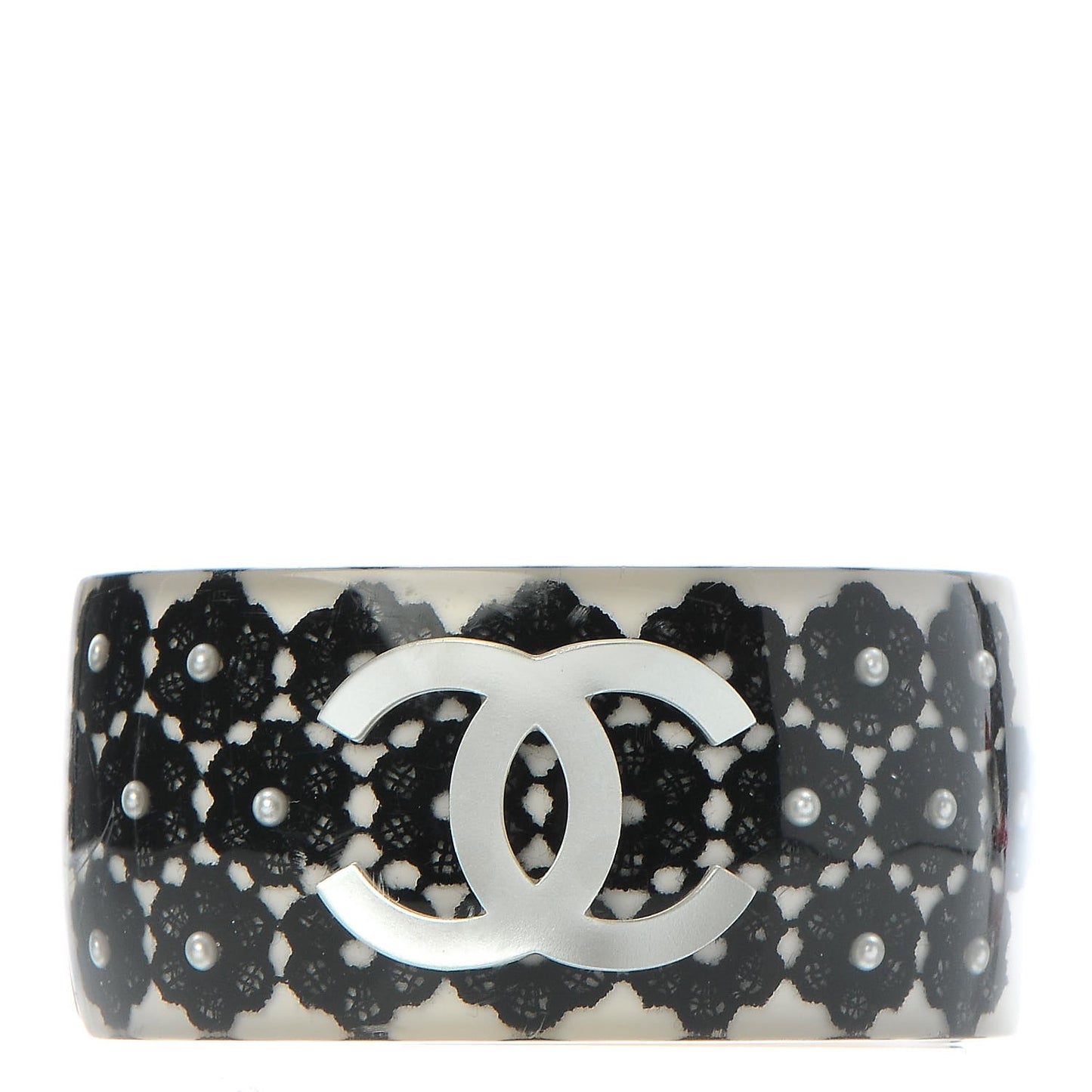 Resin Lace Pearl CC Cuff Bracelet Black