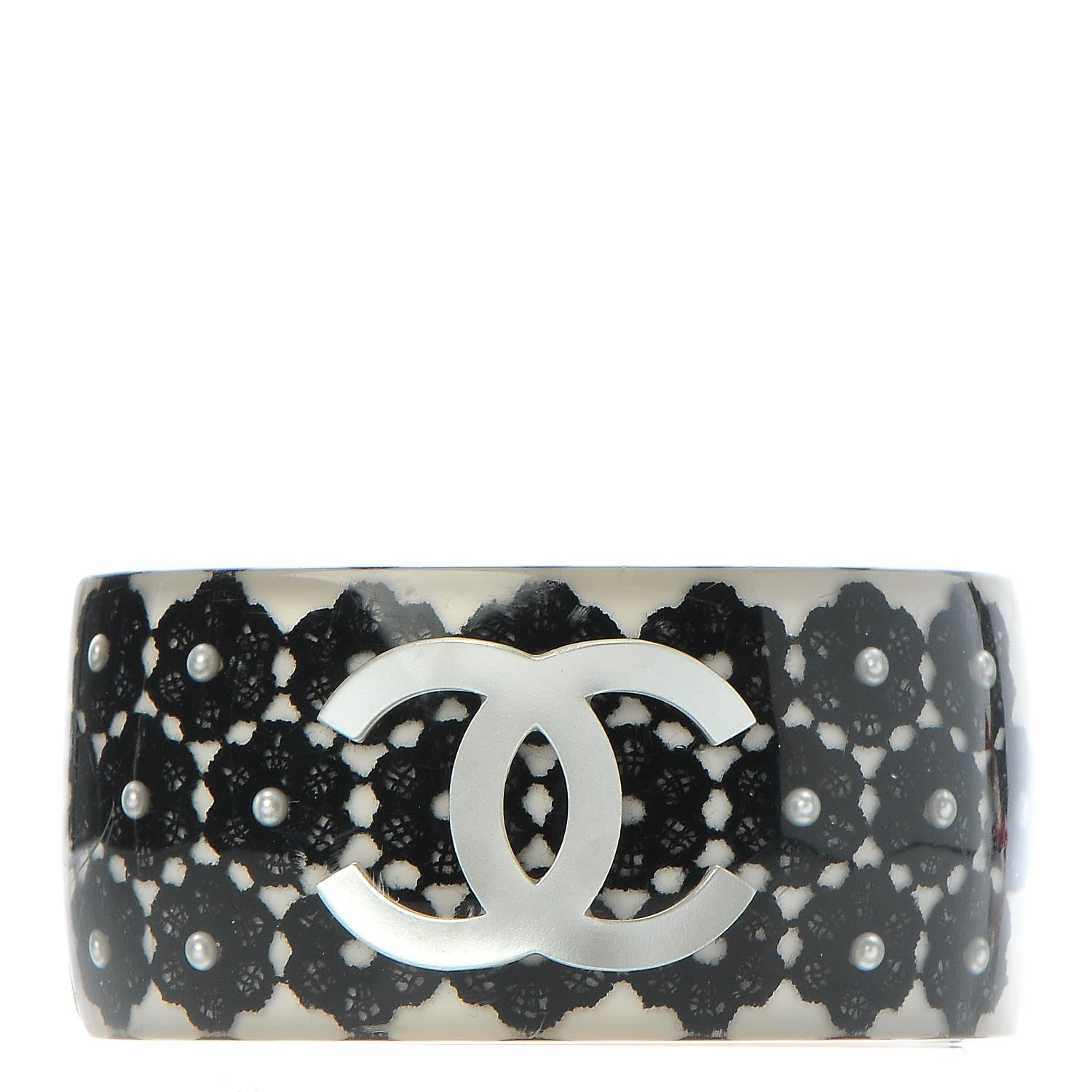 Chanel Resin Lace Pearl CC Cuff Bracelet Black 1 of 6