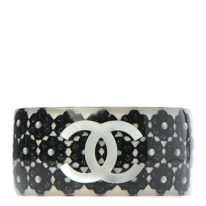 Chanel Resin Lace Pearl CC Cuff Bracelet Black 1 of 6