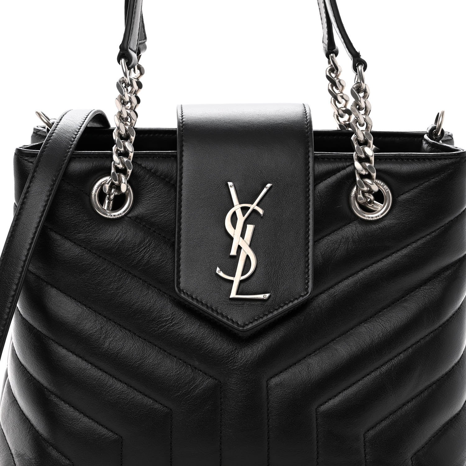 Saint Laurent Calfskin Y Quilted Monogram Small Loulou Shopper Black 7 of 9