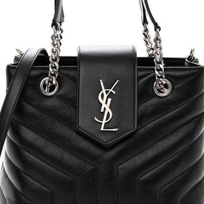 Saint Laurent Calfskin Y Quilted Monogram Small Loulou Shopper Black 7 of 9