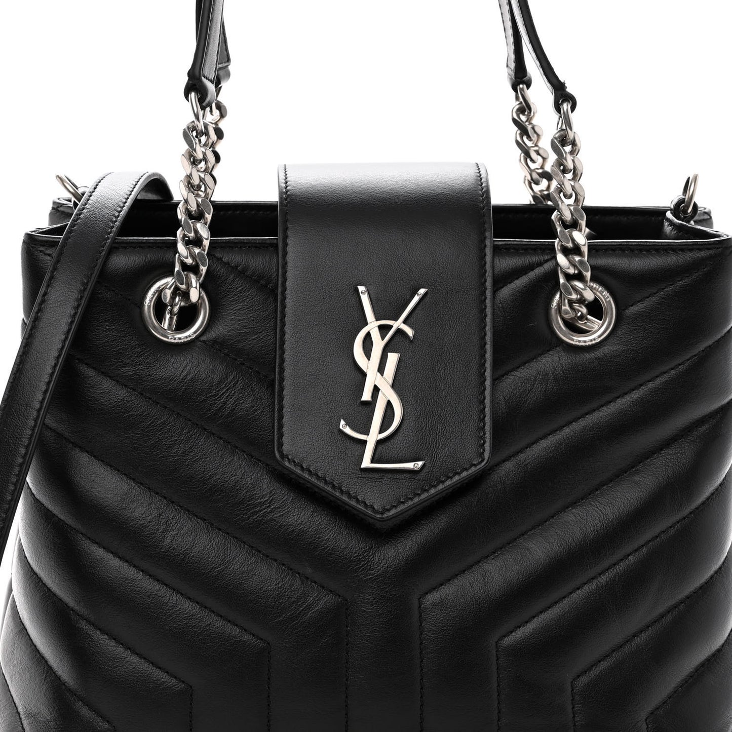 Calfskin Y Quilted Monogram Small Loulou Shopper Black