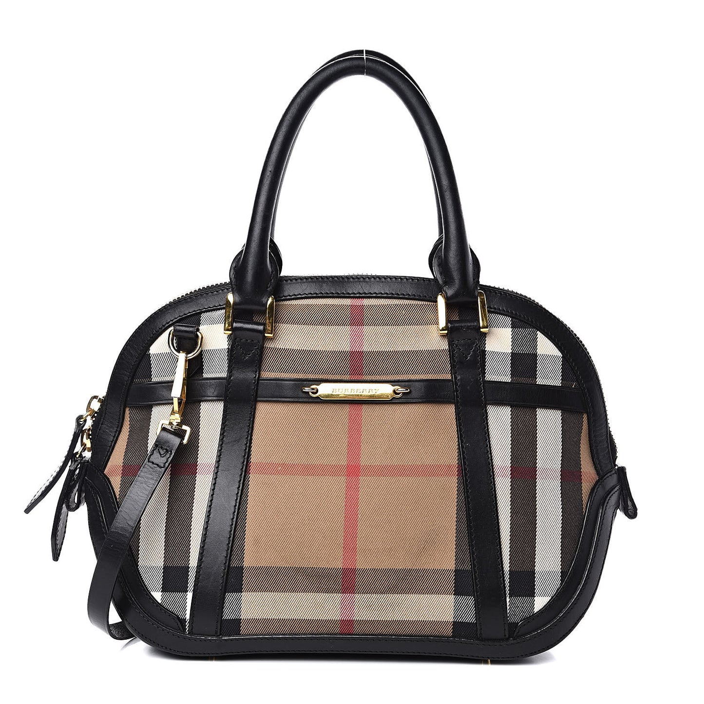 Bridle Calfskin House Check Small Orchard Bowling Bag Black