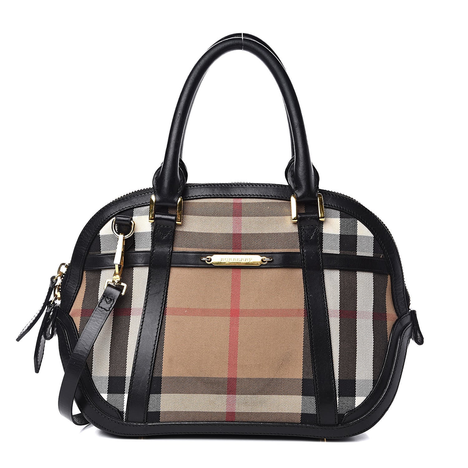 Burberry Bridle Calfskin House Check Small Orchard Bowling Bag Black 1 of 20