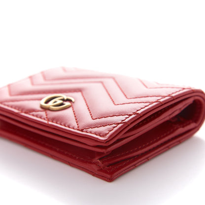 Gucci Calfskin Matelasse GG Marmont Card Case Wallet Hibiscus Red 8 of 9