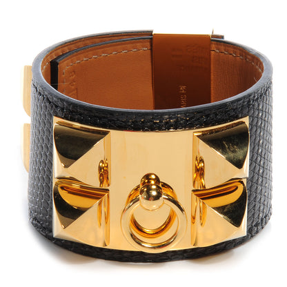 Hermes Lizard Collier de Chien CDC Bracelet Noir 1 of 6