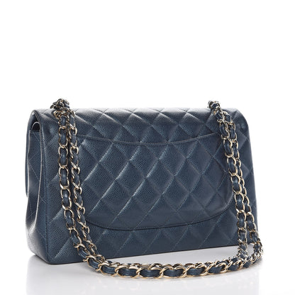 Chanel Metallic Caviar Quilted Jumbo Double Flap Dark Blue 4 of 8