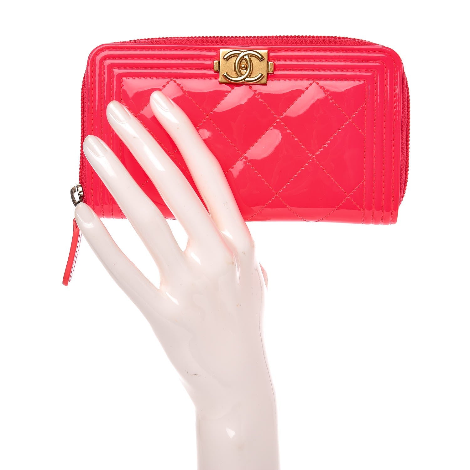 Chanel Patent Quilted Small Boy Zip Around Wallet Pink 2 of 8