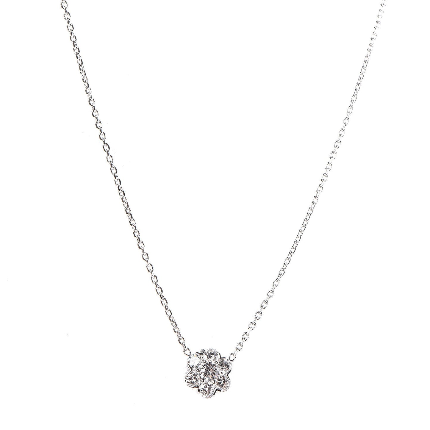 18K White Gold Diamond Large Fleurette Pendant Necklace