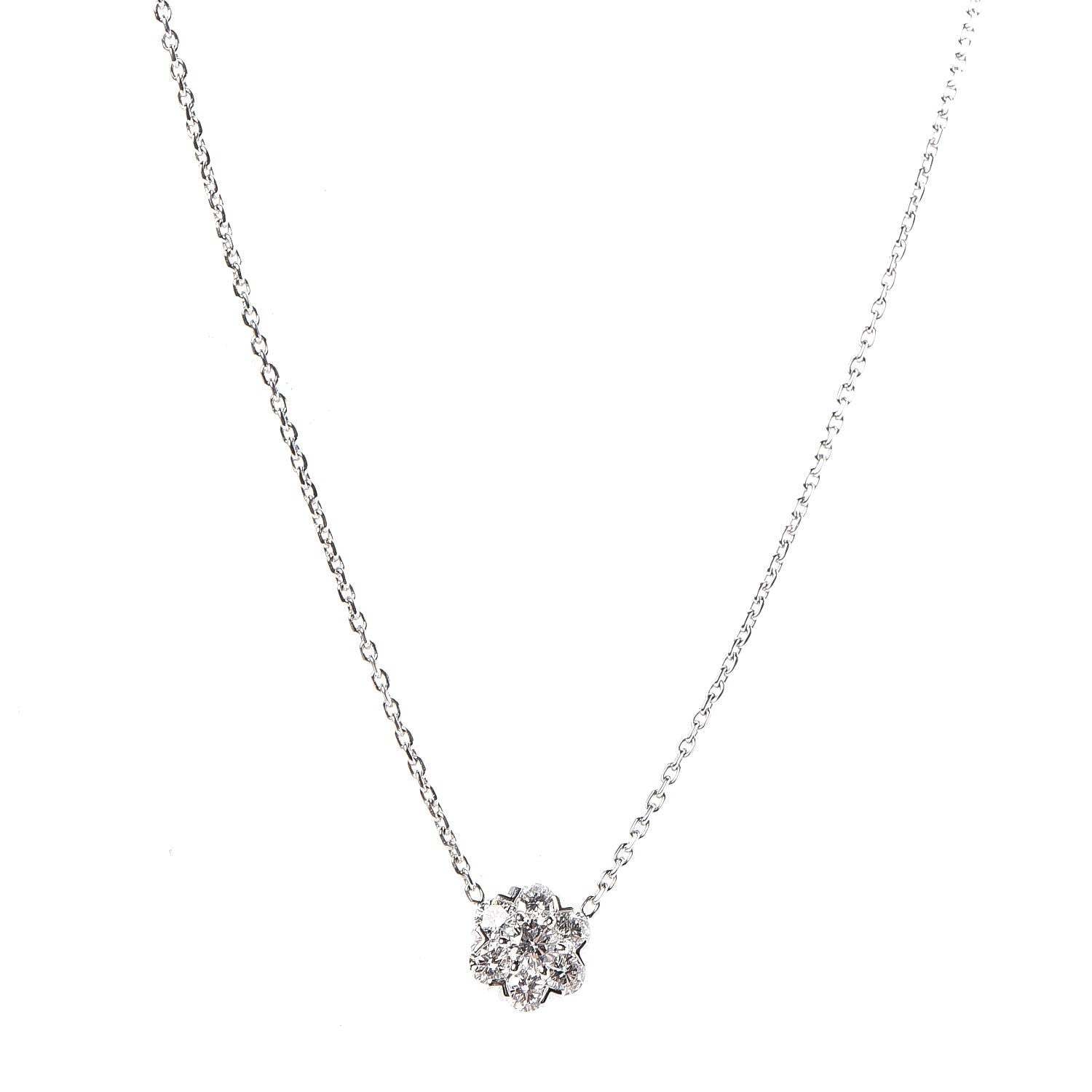 Van Cleef & Arpels 18K White Gold Diamond Large Fleurette Pendant Necklace 1 of 18