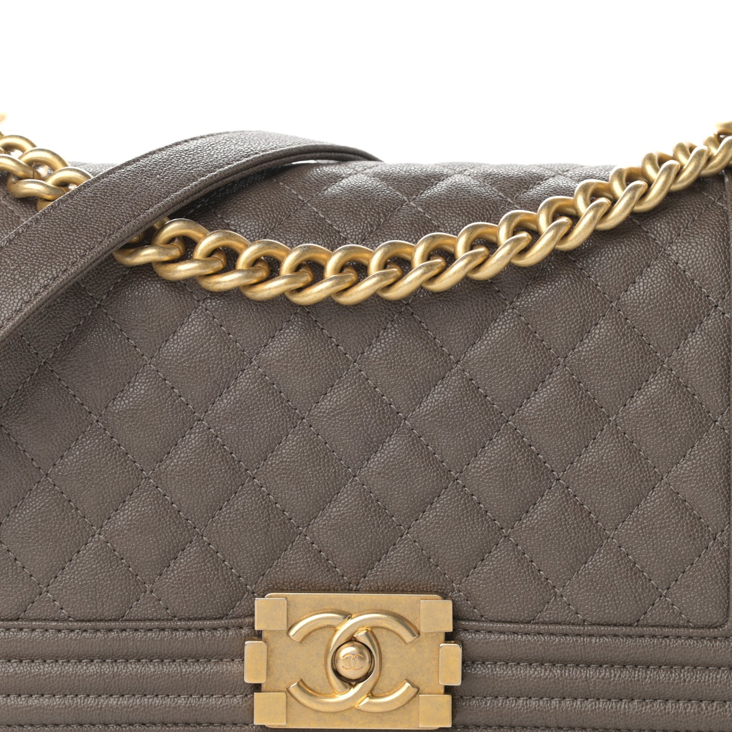 Caviar Quilted Medium Boy Flap Khaki