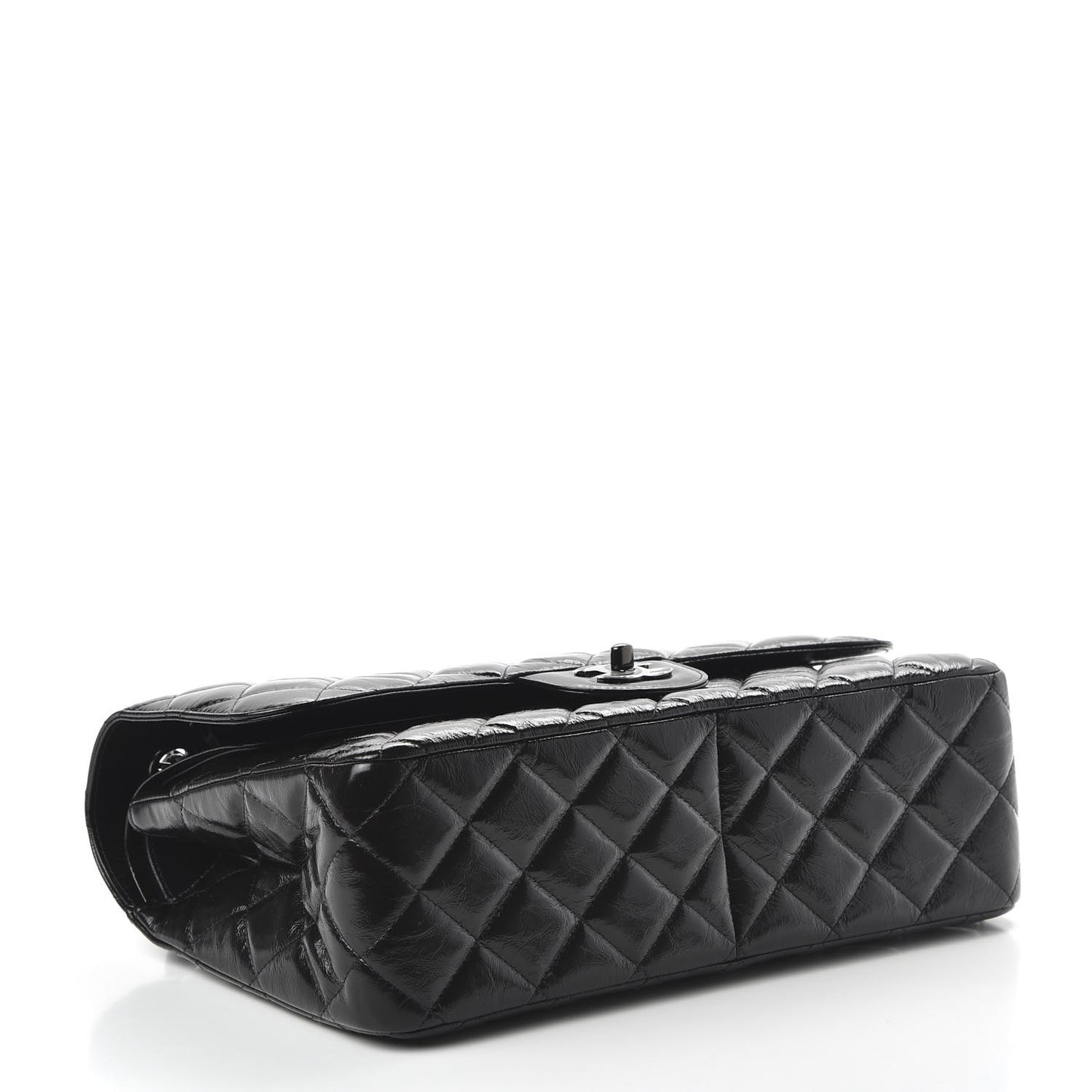 Shiny Distressed Calfskin Quilted Jumbo Double Flap So Black