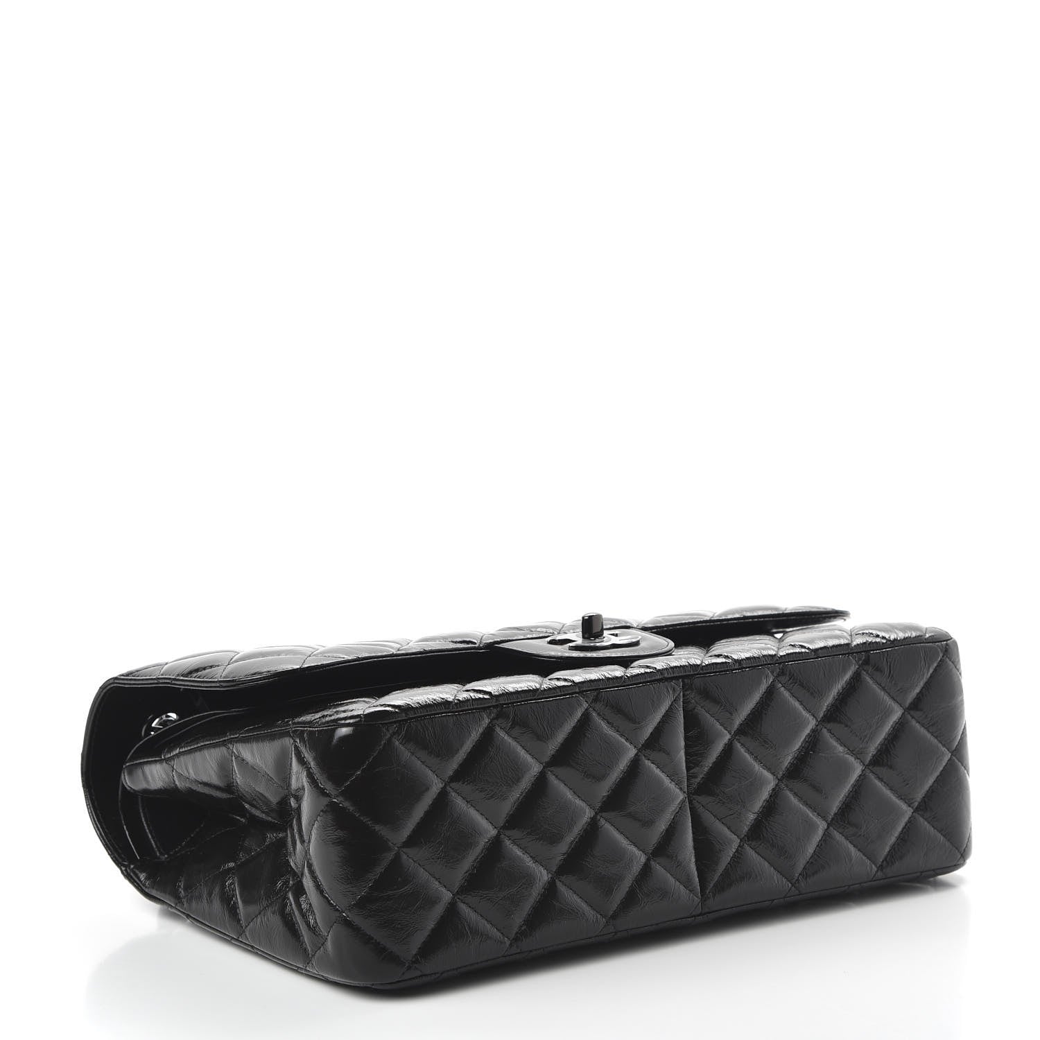 Chanel Shiny Distressed Calfskin Quilted Jumbo Double Flap So Black 4 of 11