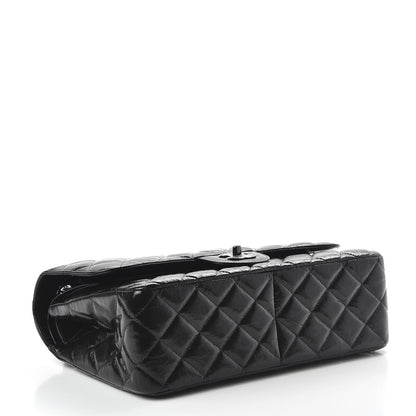 Chanel Shiny Distressed Calfskin Quilted Jumbo Double Flap So Black 4 of 11