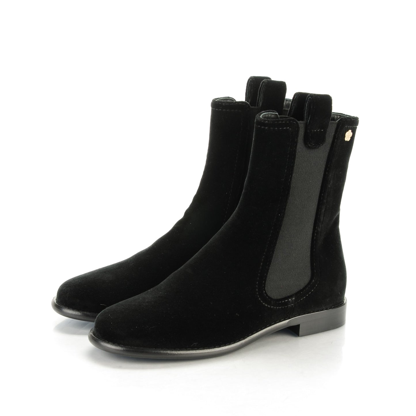 Velvet Camellia Elastic Short Boots 37 Black