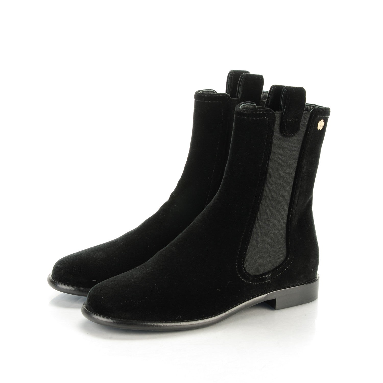 Chanel Velvet Camellia Elastic Short Boots 37 Black 3 of 6