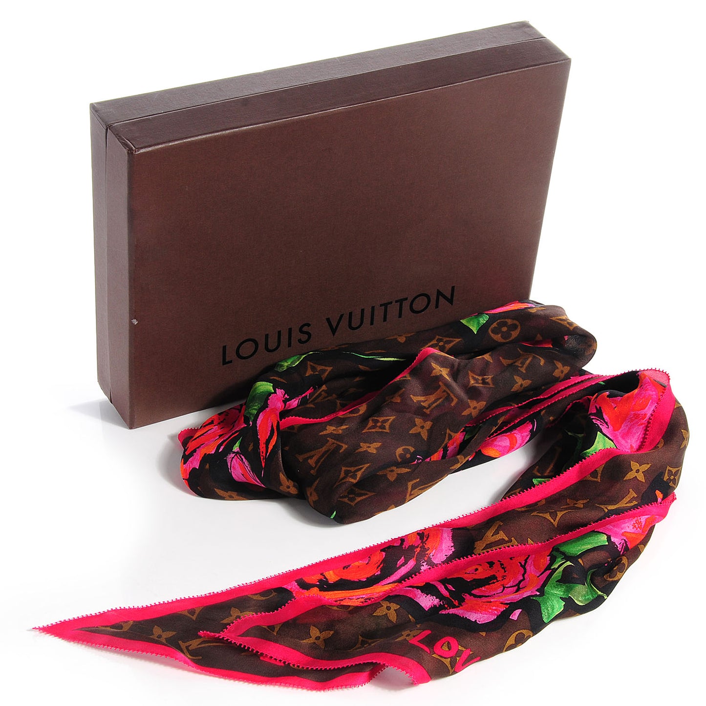 Silk Monogram Roses Scarf Marron