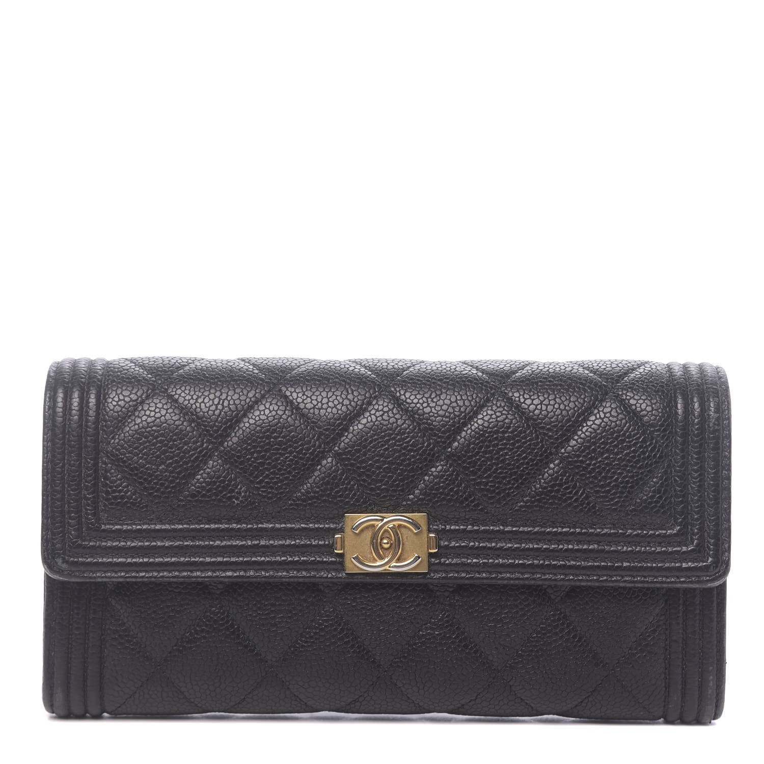 Chanel Caviar Quilted Large Boy Gusset Flap Wallet Black 1 of 12