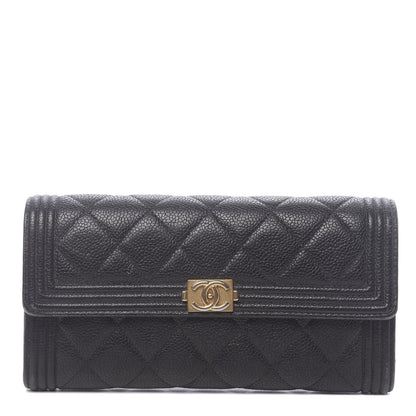 Chanel Caviar Quilted Large Boy Gusset Flap Wallet Black 1 of 12