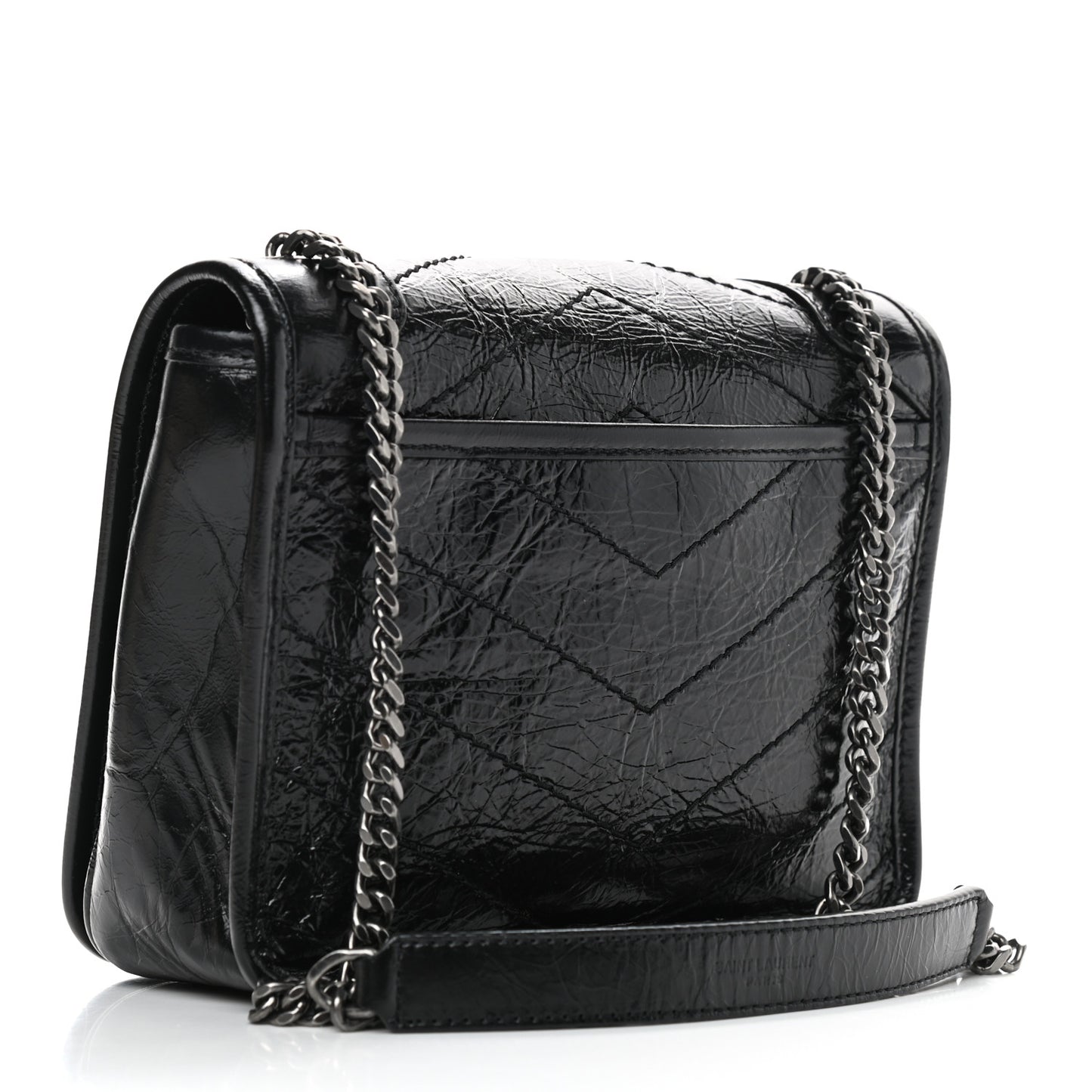 Crinkled Calfskin Matelasse Monogram Niki Chain Wallet Black