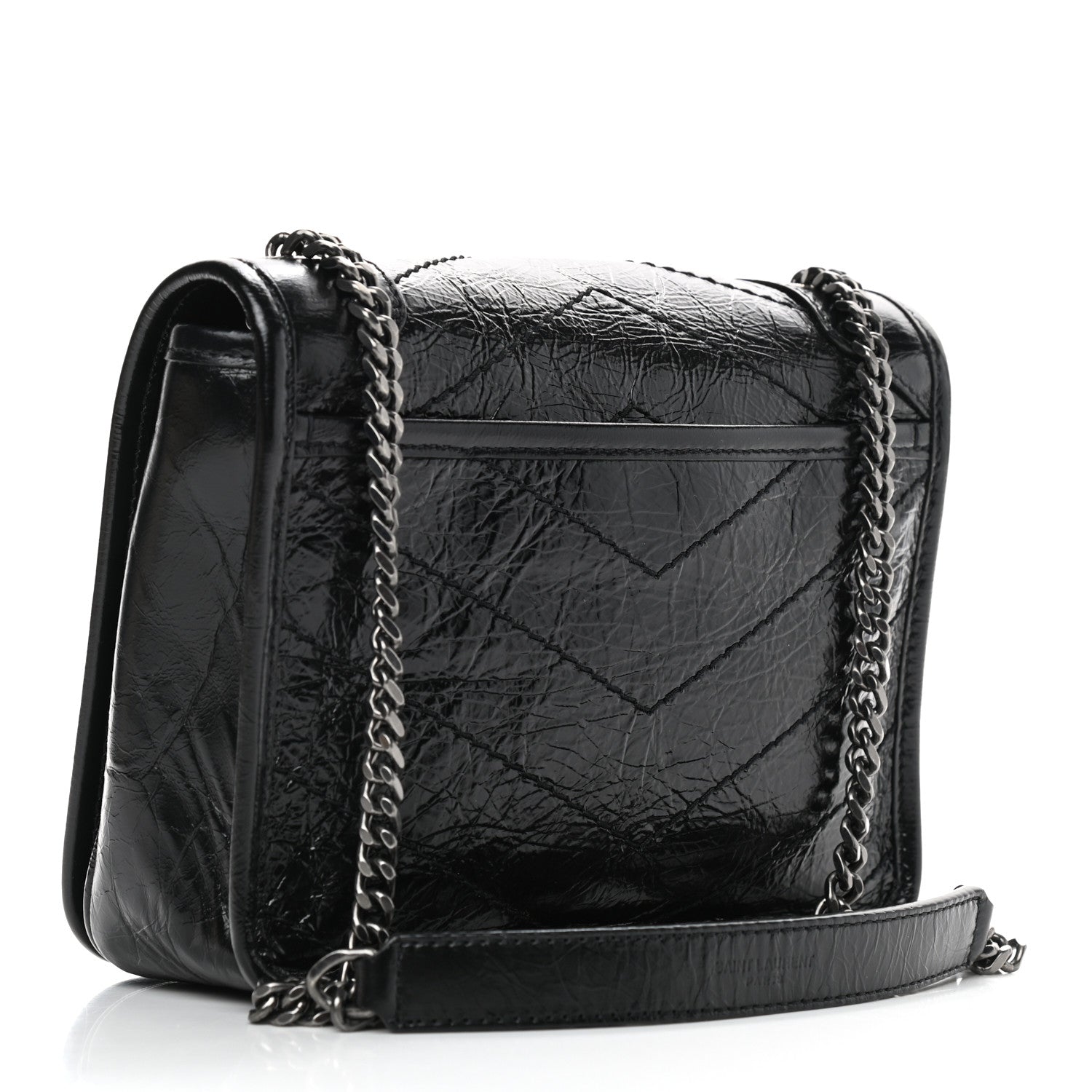 Saint Laurent Crinkled Calfskin Matelasse Monogram Niki Chain Wallet Black 3 of 10