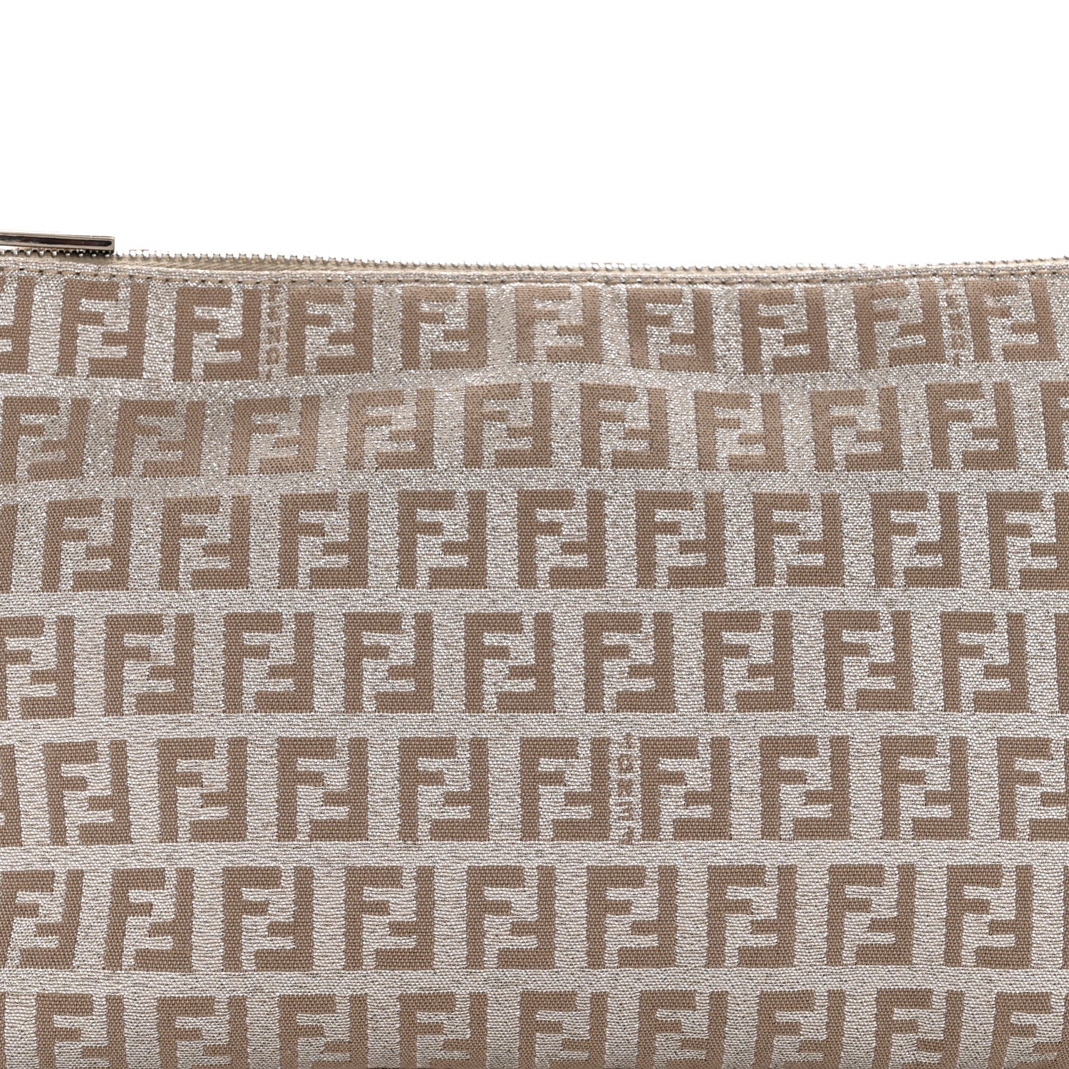 Fendi Metallic Jacquard Zucchino Vitello Pochette Cipria Argento Grigio 8 of 13
