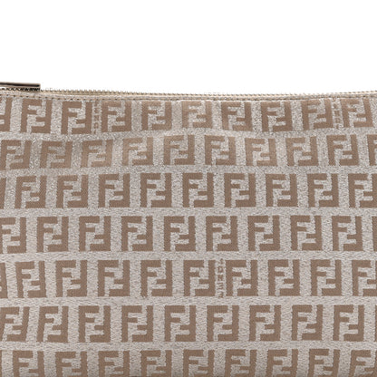 Fendi Metallic Jacquard Zucchino Vitello Pochette Cipria Argento Grigio 8 of 13